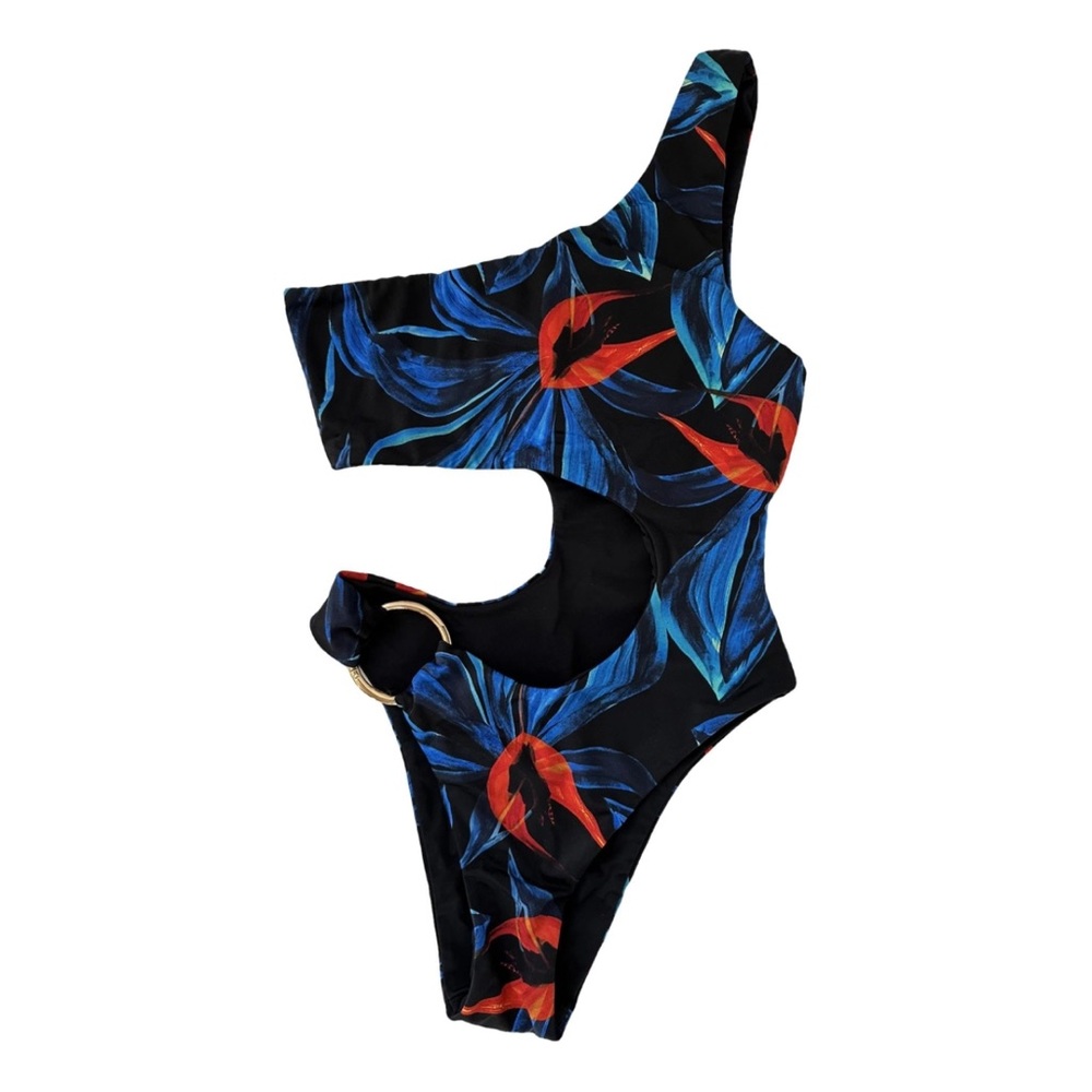 Louisa Ballou Blue and Red One Shoulder Swim One Piece